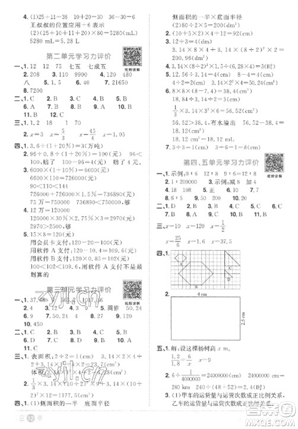 江西教育出版社2023陽光同學(xué)課時優(yōu)化作業(yè)六年級數(shù)學(xué)下冊人教版菏澤專版參考答案