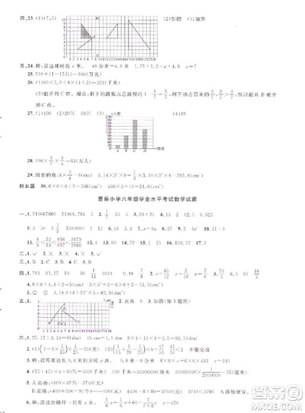 江西教育出版社2023陽光同學(xué)課時優(yōu)化作業(yè)六年級數(shù)學(xué)下冊人教版菏澤專版參考答案