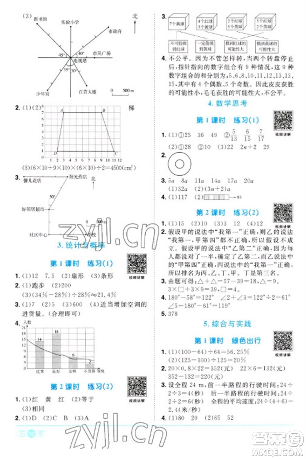 江西教育出版社2023陽光同學(xué)課時優(yōu)化作業(yè)六年級數(shù)學(xué)下冊人教版浙江專版參考答案