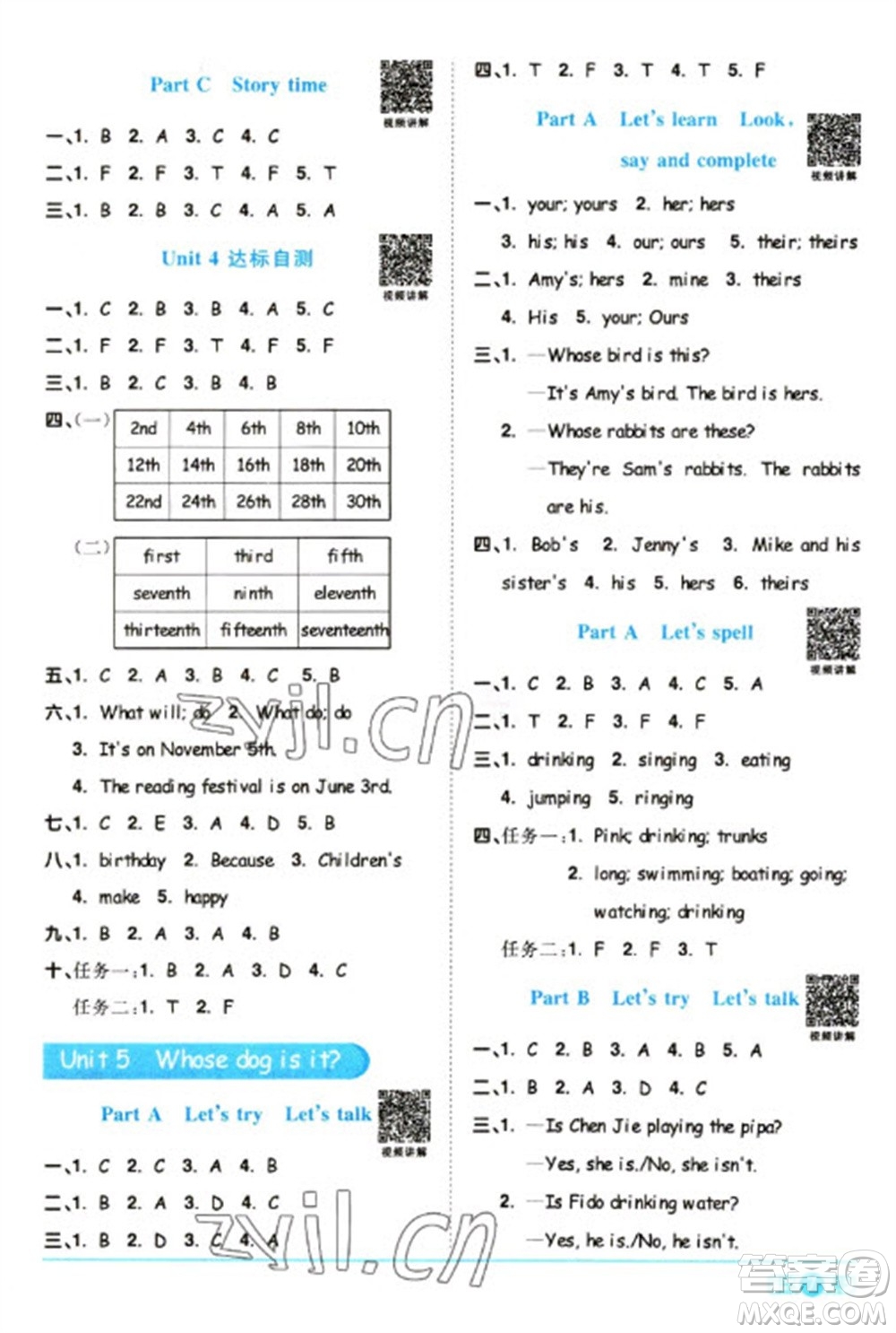 江西教育出版社2023陽(yáng)光同學(xué)課時(shí)優(yōu)化作業(yè)五年級(jí)英語(yǔ)下冊(cè)人教版浙江專(zhuān)版參考答案