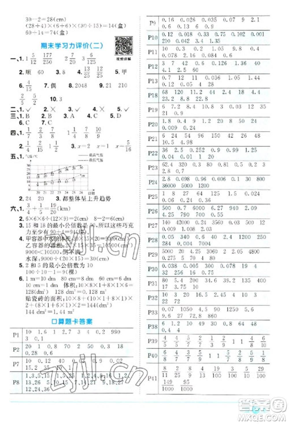 江西教育出版社2023陽光同學課時優(yōu)化作業(yè)五年級數(shù)學下冊人教版浙江專版參考答案