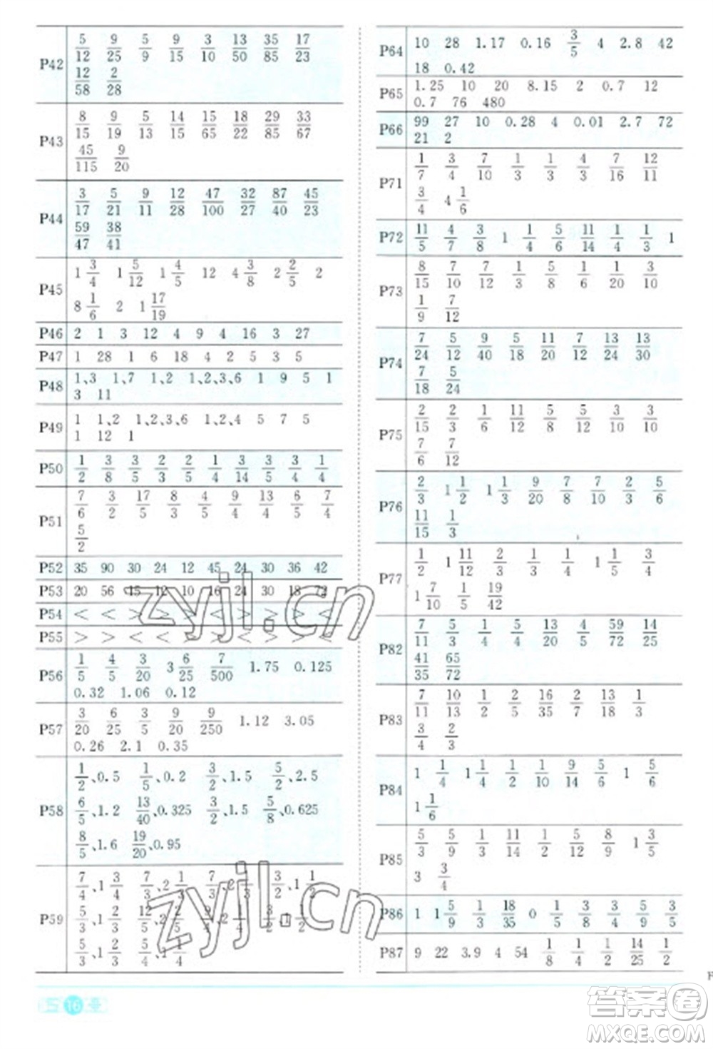 江西教育出版社2023陽光同學課時優(yōu)化作業(yè)五年級數(shù)學下冊人教版浙江專版參考答案