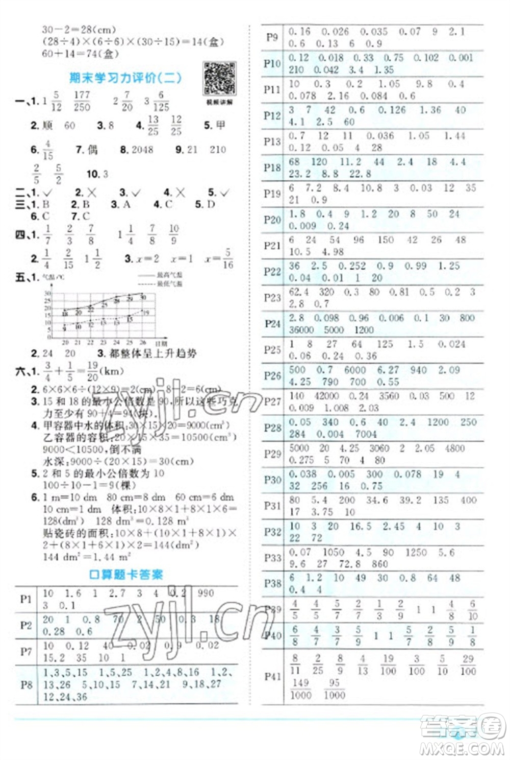 江西教育出版社2023陽(yáng)光同學(xué)課時(shí)優(yōu)化作業(yè)五年級(jí)數(shù)學(xué)下冊(cè)人教版參考答案