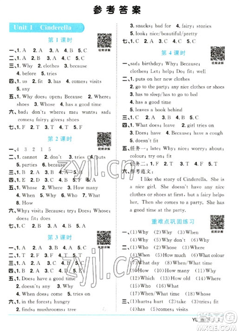 江西教育出版社2023陽光同學(xué)課時優(yōu)化作業(yè)五年級英語下冊譯林版參考答案