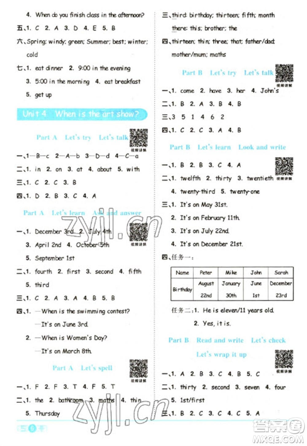 江西教育出版社2023陽光同學(xué)課時(shí)優(yōu)化作業(yè)五年級(jí)英語下冊(cè)人教PEP版參考答案