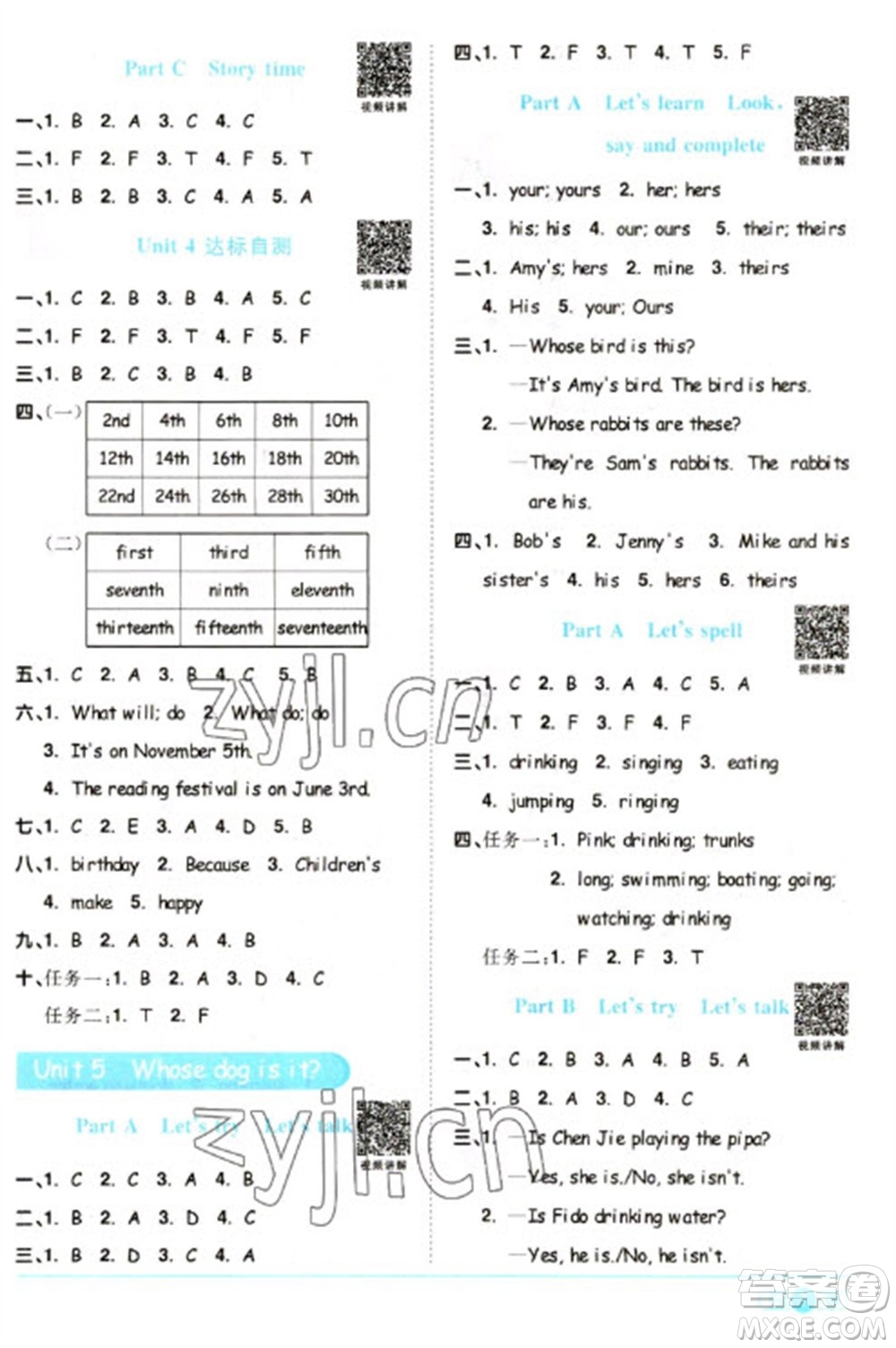 江西教育出版社2023陽光同學(xué)課時(shí)優(yōu)化作業(yè)五年級(jí)英語下冊(cè)人教PEP版參考答案