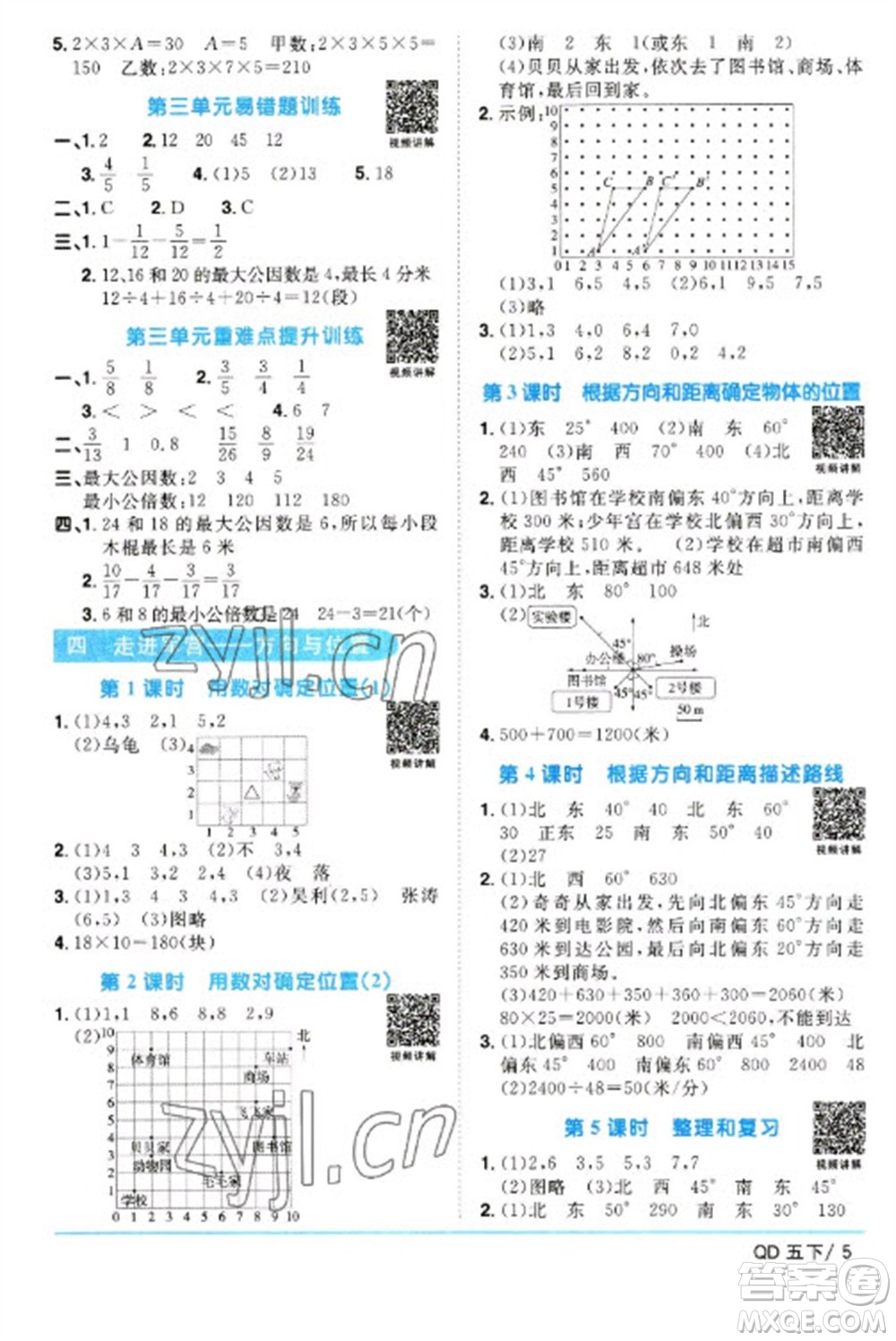 江西教育出版社2023陽光同學(xué)課時優(yōu)化作業(yè)五年級數(shù)學(xué)下冊青島版參考答案