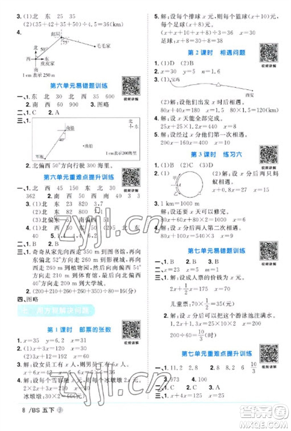 江西教育出版社2023陽光同學(xué)課時優(yōu)化作業(yè)五年級數(shù)學(xué)下冊北師大版福建專版參考答案