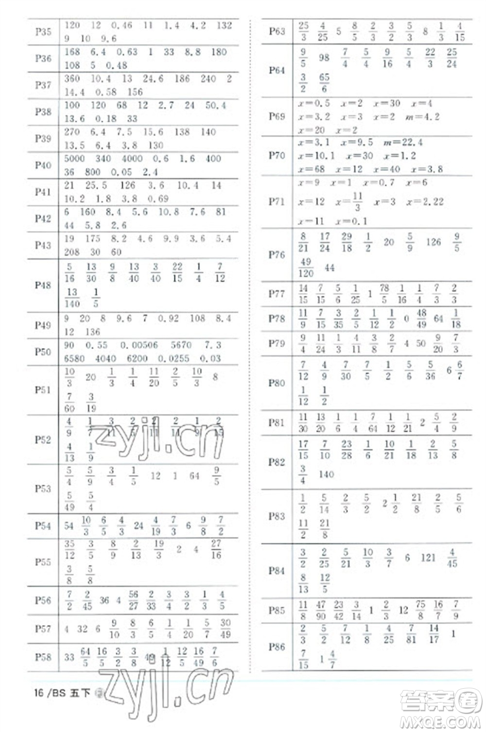 江西教育出版社2023陽光同學(xué)課時優(yōu)化作業(yè)五年級數(shù)學(xué)下冊北師大版福建專版參考答案