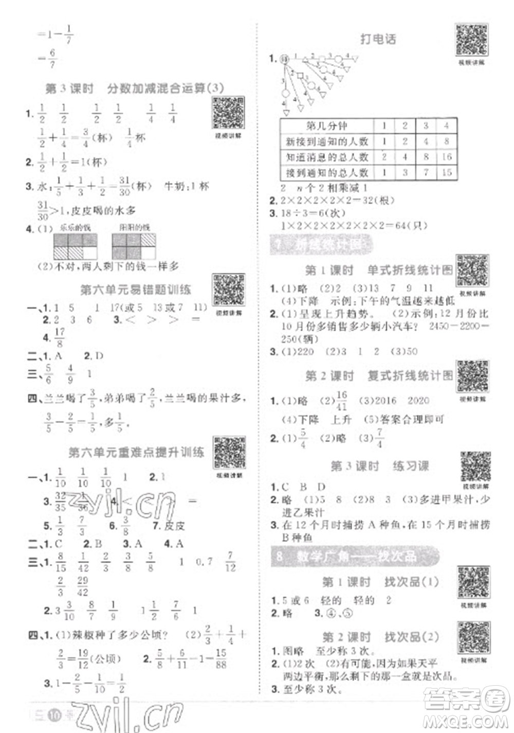 江西教育出版社2023陽光同學(xué)課時優(yōu)化作業(yè)五年級數(shù)學(xué)下冊人教版菏澤專版參考答案