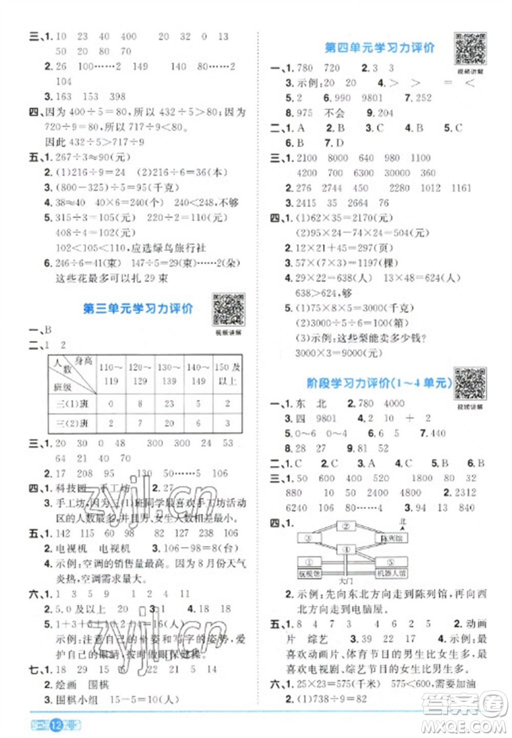 江西教育出版社2023陽光同學課時優(yōu)化作業(yè)三年級數(shù)學下冊人教版參考答案