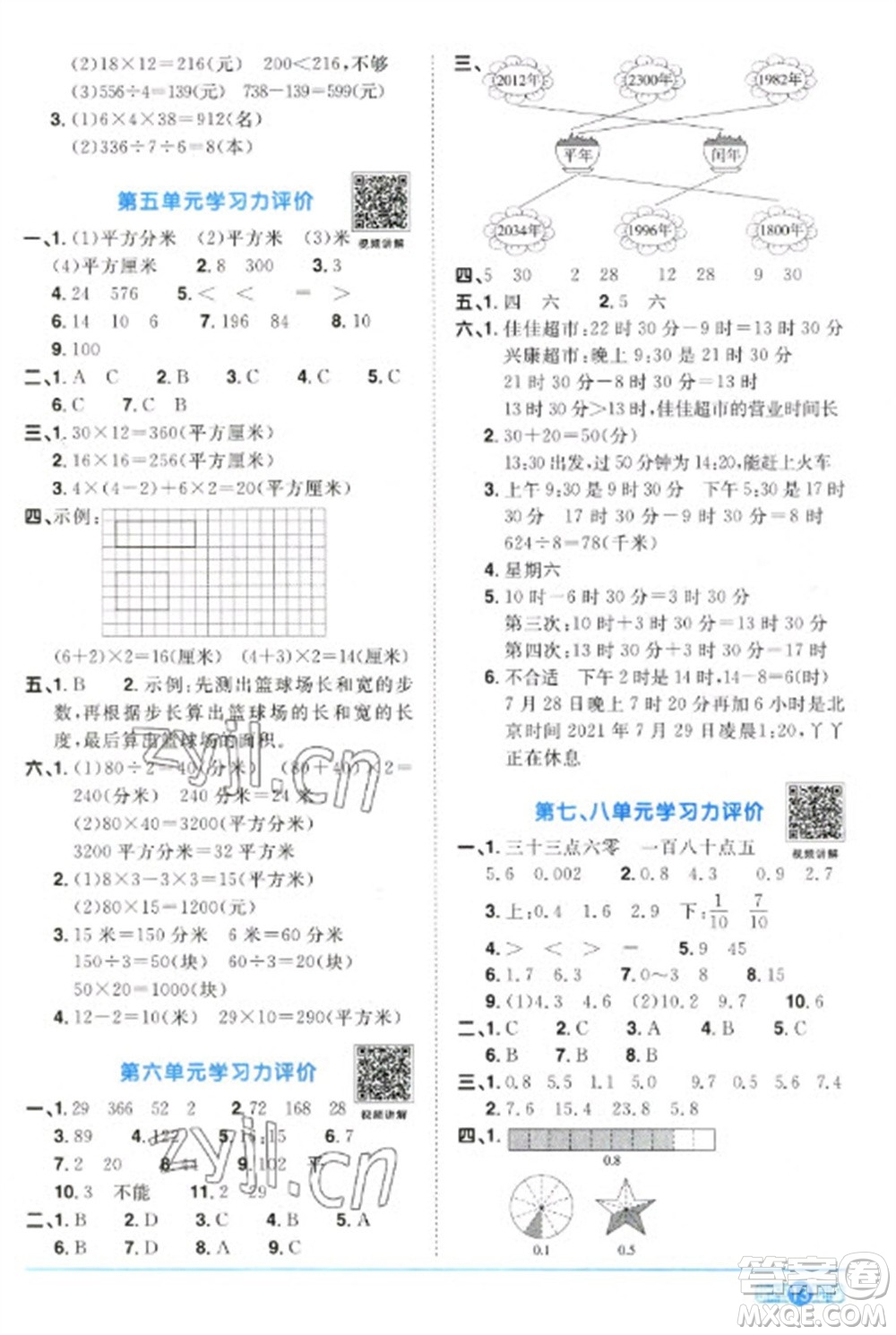 江西教育出版社2023陽光同學課時優(yōu)化作業(yè)三年級數(shù)學下冊人教版參考答案