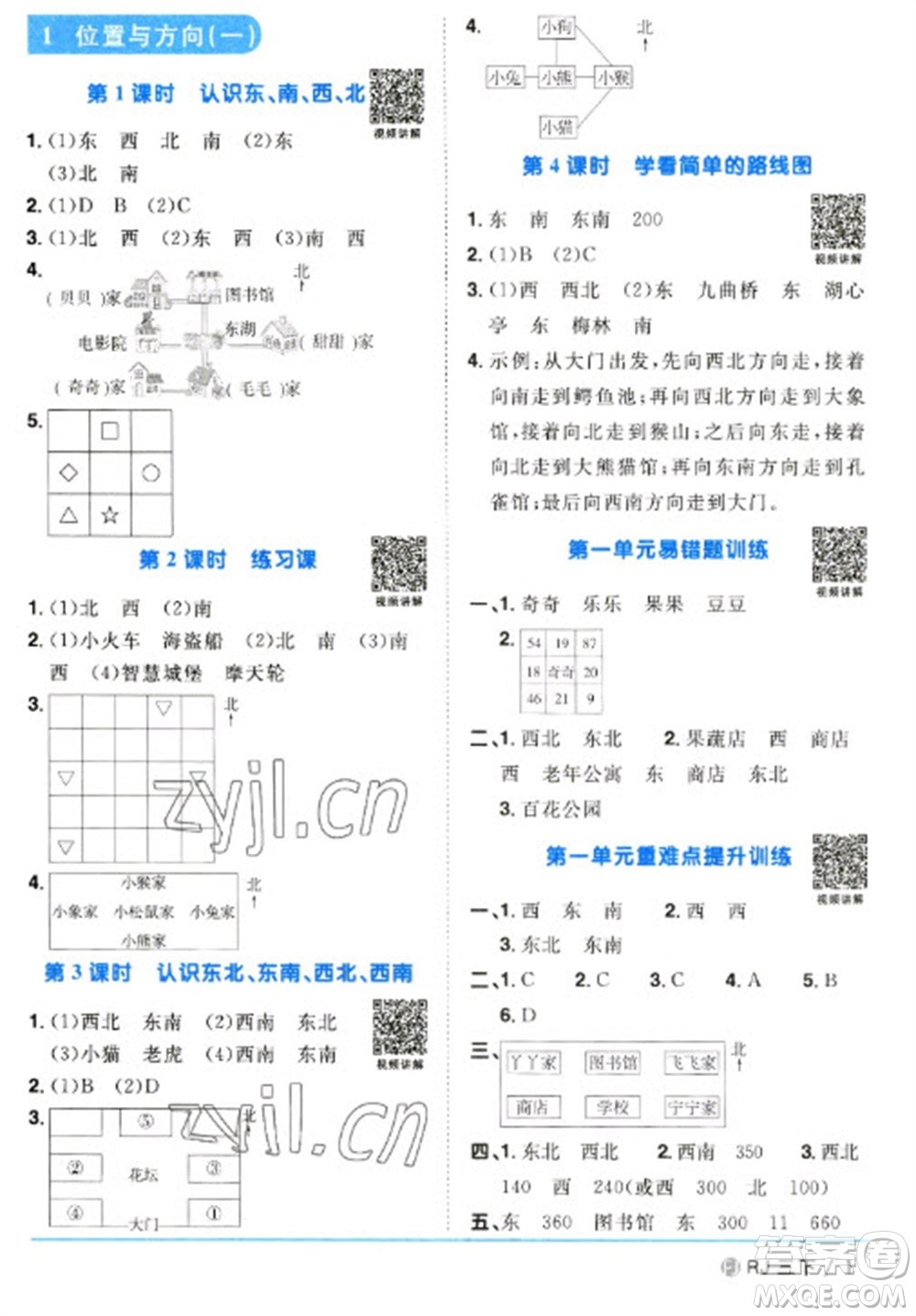 福建少年兒童出版社2023陽(yáng)光同學(xué)課時(shí)優(yōu)化作業(yè)三年級(jí)數(shù)學(xué)下冊(cè)人教版福建專(zhuān)版參考答案