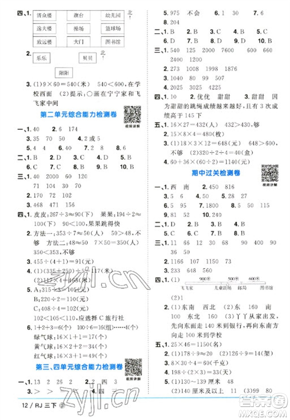 福建少年兒童出版社2023陽(yáng)光同學(xué)課時(shí)優(yōu)化作業(yè)三年級(jí)數(shù)學(xué)下冊(cè)人教版福建專(zhuān)版參考答案