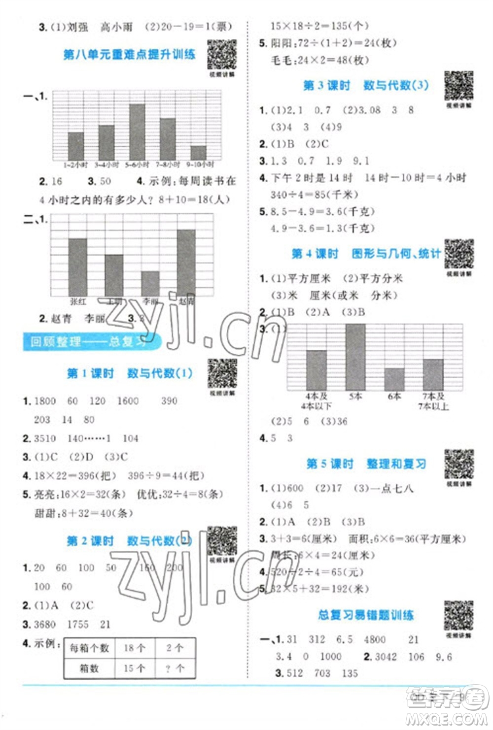 江西教育出版社2023陽光同學(xué)課時優(yōu)化作業(yè)三年級數(shù)學(xué)下冊青島版參考答案