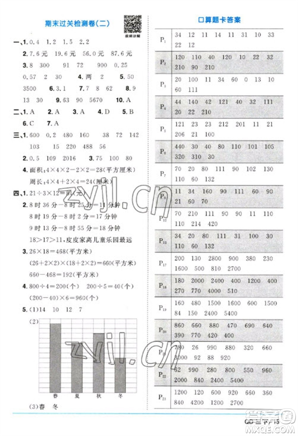 江西教育出版社2023陽光同學(xué)課時優(yōu)化作業(yè)三年級數(shù)學(xué)下冊青島版參考答案