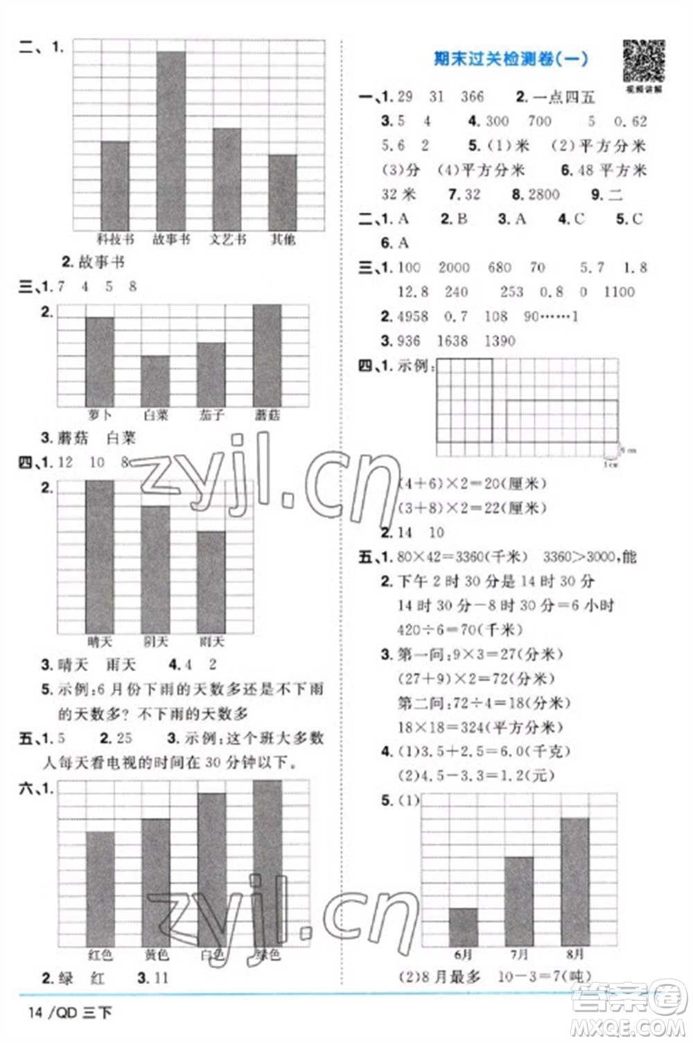 江西教育出版社2023陽光同學(xué)課時優(yōu)化作業(yè)三年級數(shù)學(xué)下冊青島版參考答案