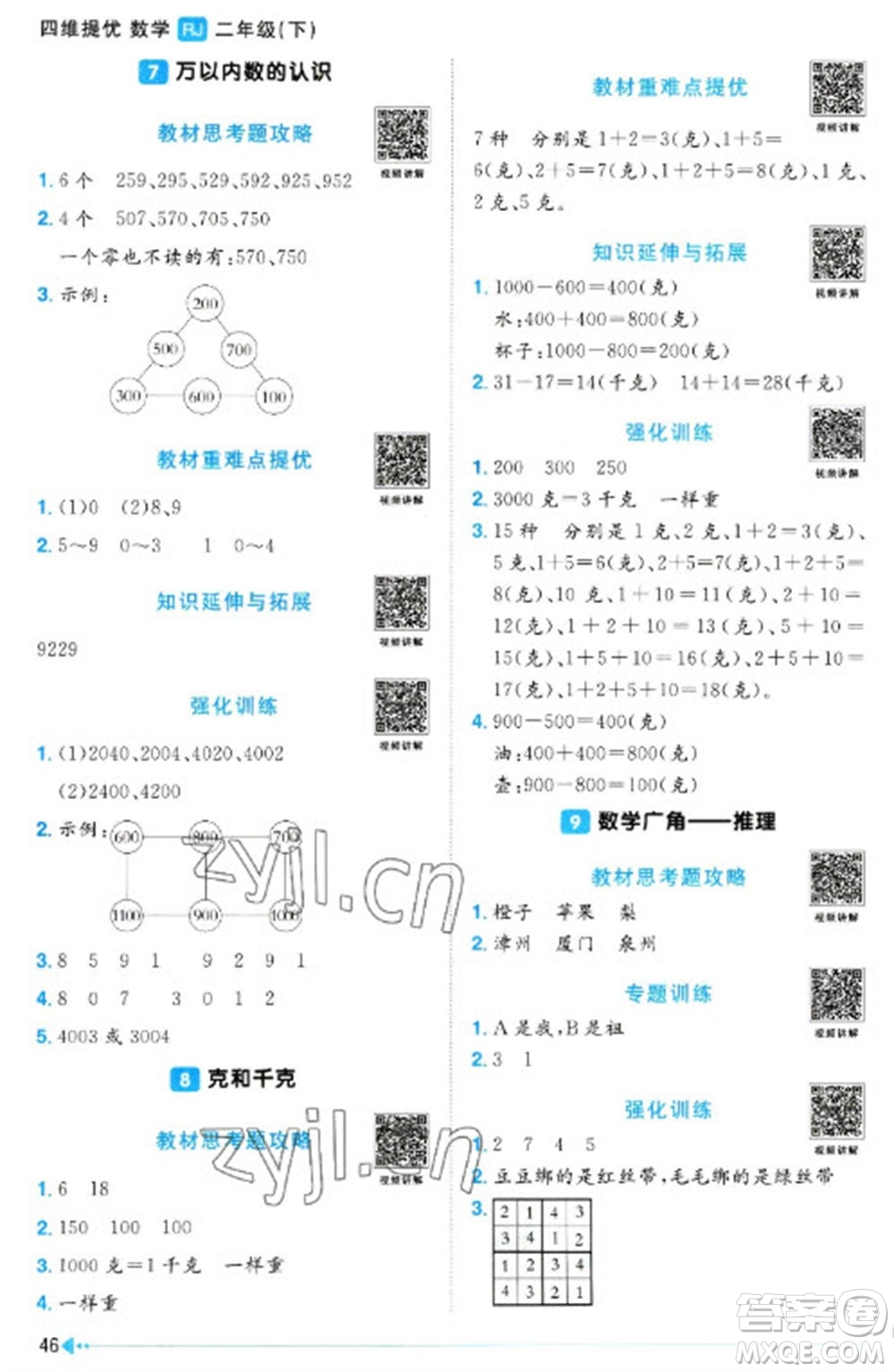 江西教育出版社2023陽光同學(xué)課時(shí)優(yōu)化作業(yè)二年級數(shù)學(xué)下冊人教版浙江專版參考答案