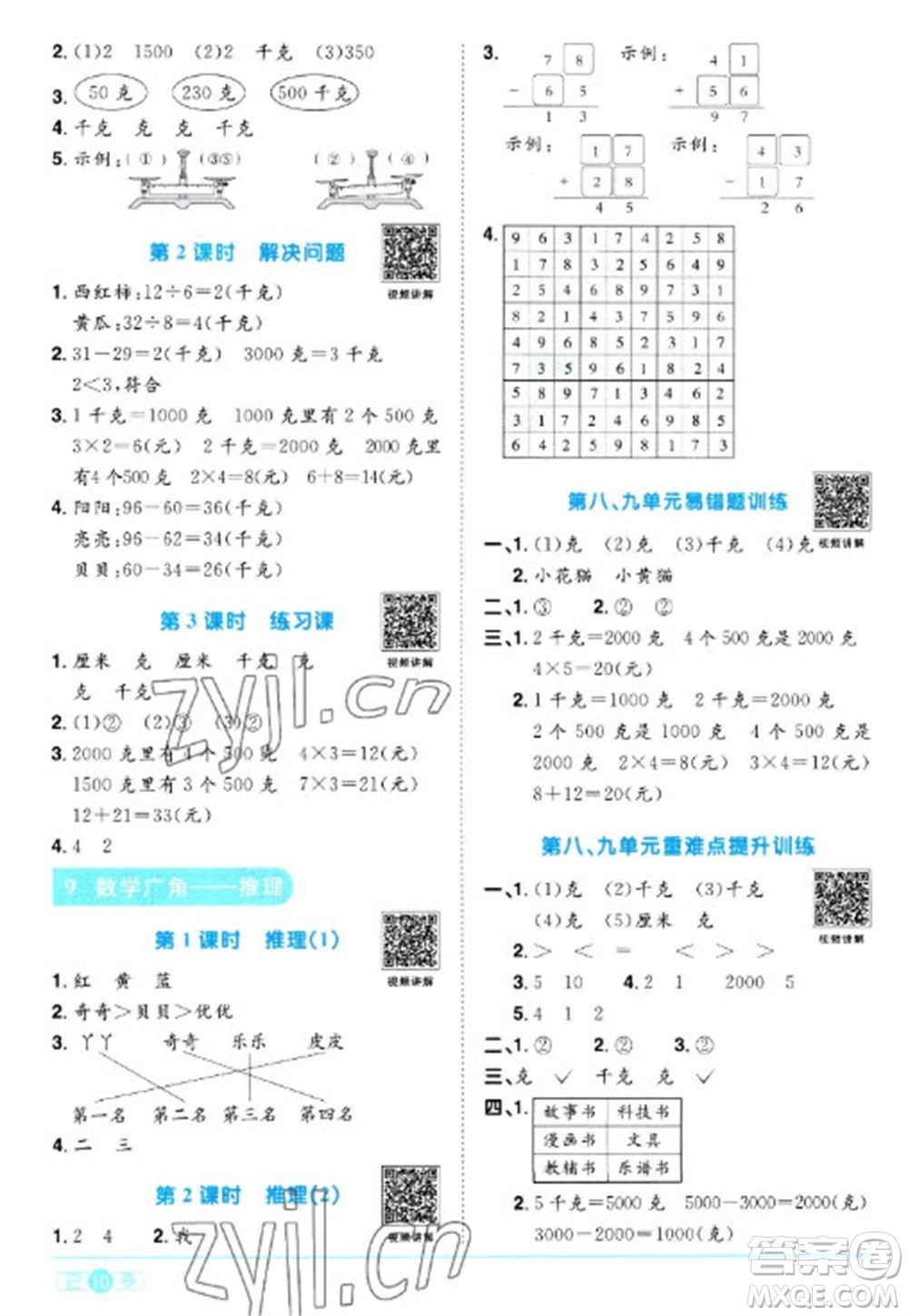 江西教育出版社2023陽(yáng)光同學(xué)課時(shí)優(yōu)化作業(yè)二年級(jí)數(shù)學(xué)下冊(cè)人教版參考答案