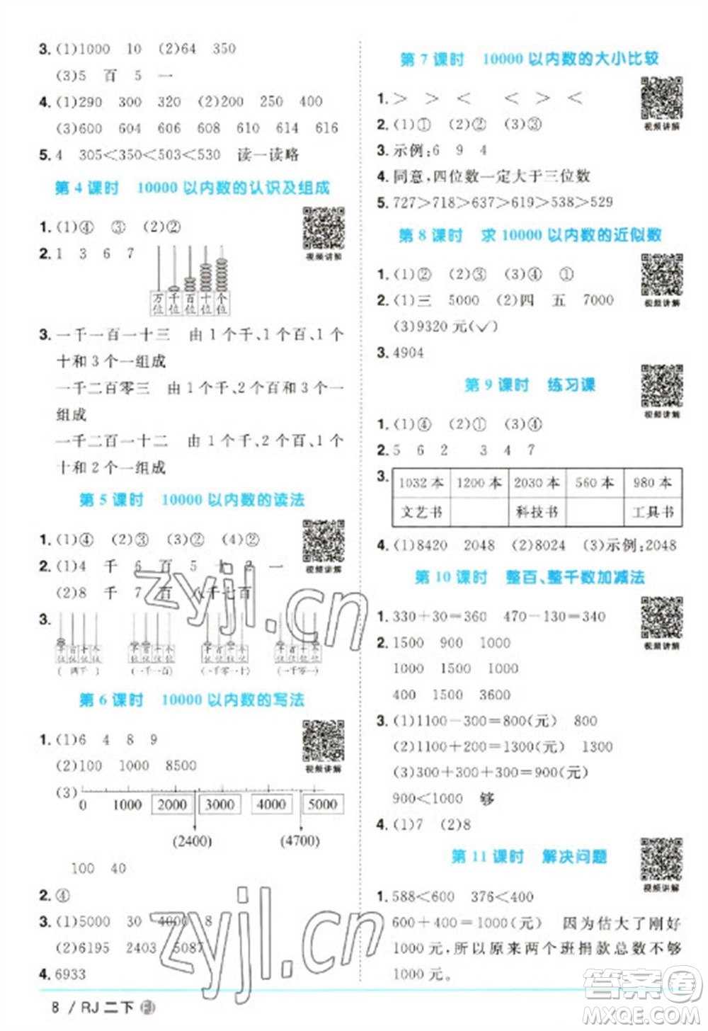 福建少年兒童出版社2023陽光同學(xué)課時(shí)優(yōu)化作業(yè)二年級(jí)數(shù)學(xué)下冊(cè)人教版福建專版參考答案