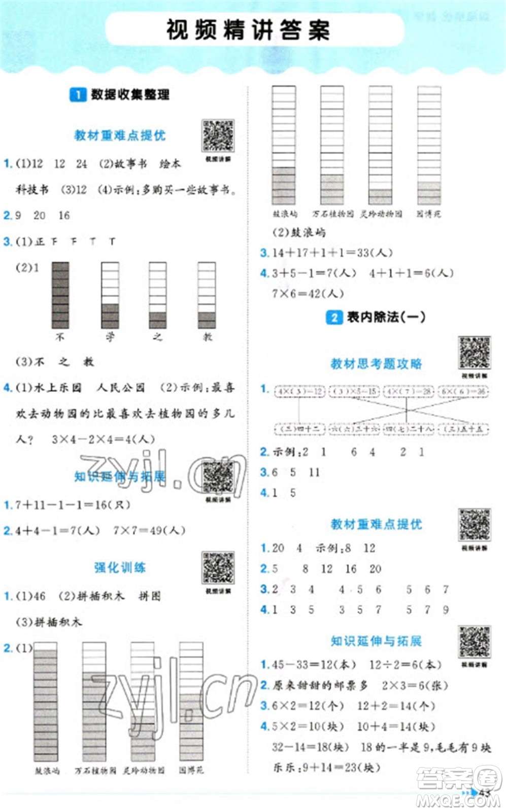 福建少年兒童出版社2023陽光同學(xué)課時(shí)優(yōu)化作業(yè)二年級(jí)數(shù)學(xué)下冊(cè)人教版福建專版參考答案