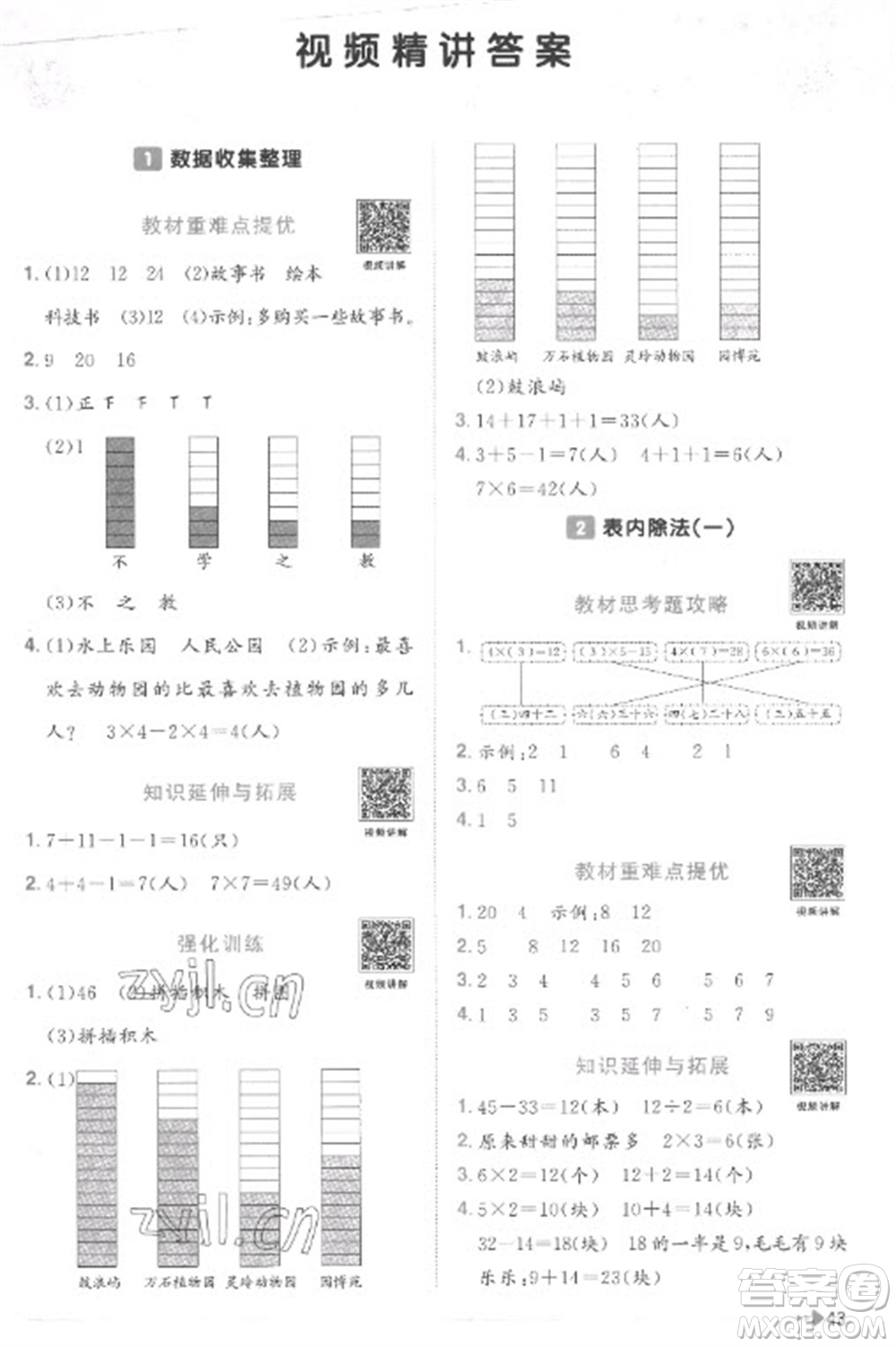 江西教育出版社2023陽光同學(xué)課時(shí)優(yōu)化作業(yè)二年級數(shù)學(xué)下冊人教版菏澤專版參考答案