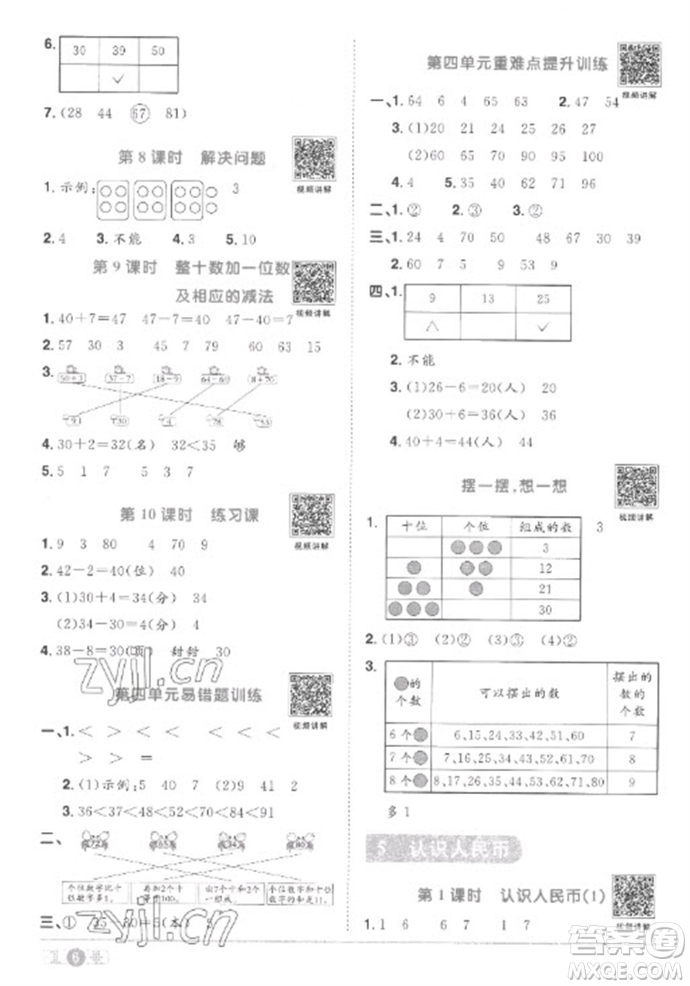 江西教育出版社2023陽光同學(xué)課時(shí)優(yōu)化作業(yè)一年級(jí)數(shù)學(xué)下冊(cè)人教版菏澤專版參考答案