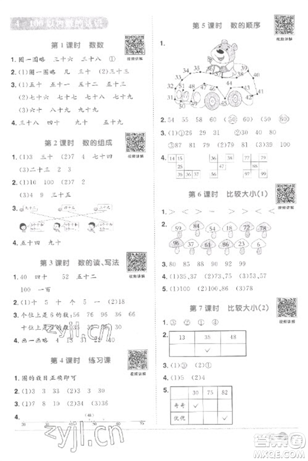 江西教育出版社2023陽光同學(xué)課時(shí)優(yōu)化作業(yè)一年級(jí)數(shù)學(xué)下冊(cè)人教版菏澤專版參考答案