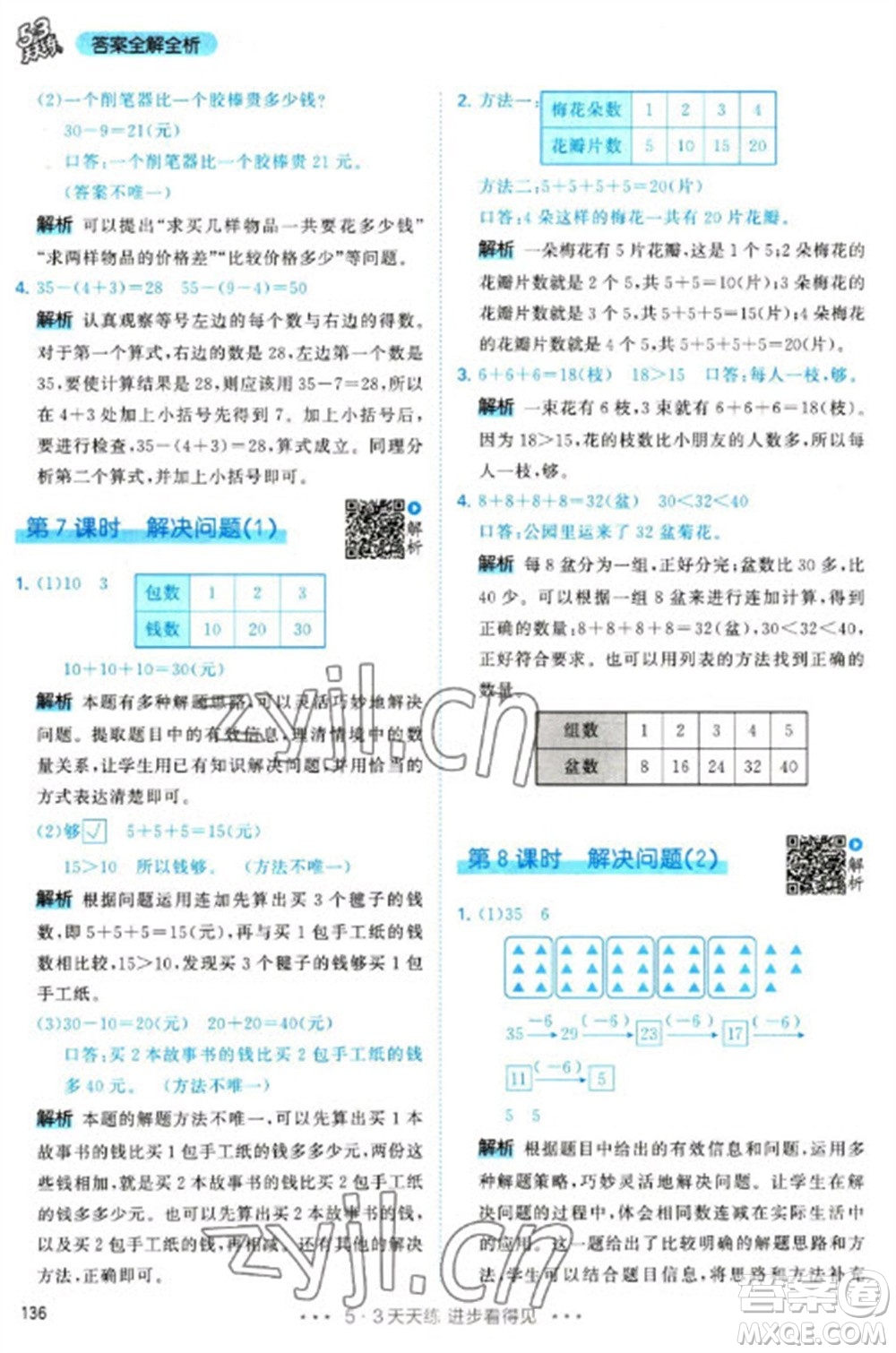 教育科學(xué)出版社2023春季53天天練一年級(jí)數(shù)學(xué)下冊(cè)人教版參考答案