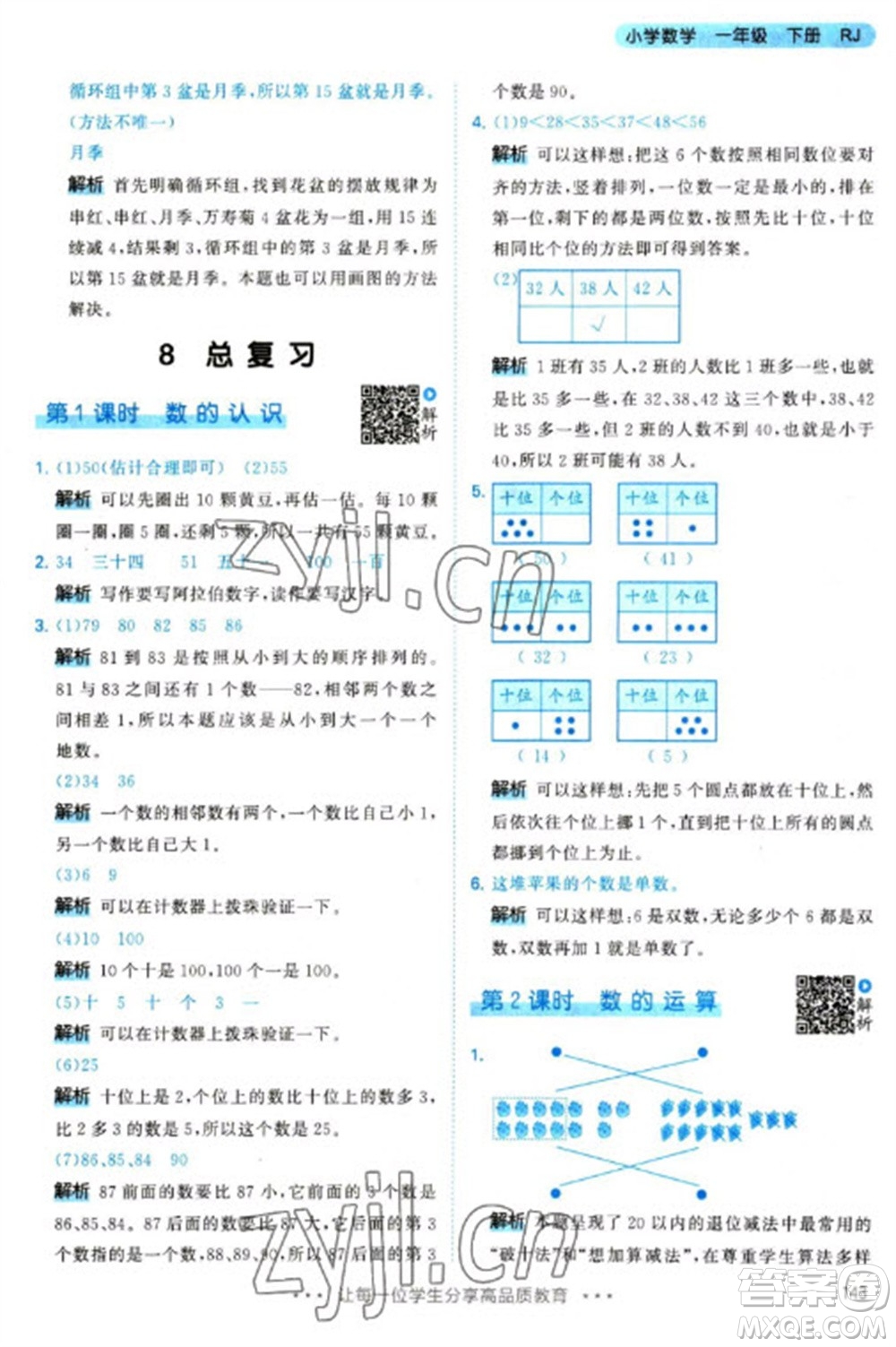 教育科學(xué)出版社2023春季53天天練一年級(jí)數(shù)學(xué)下冊(cè)人教版參考答案