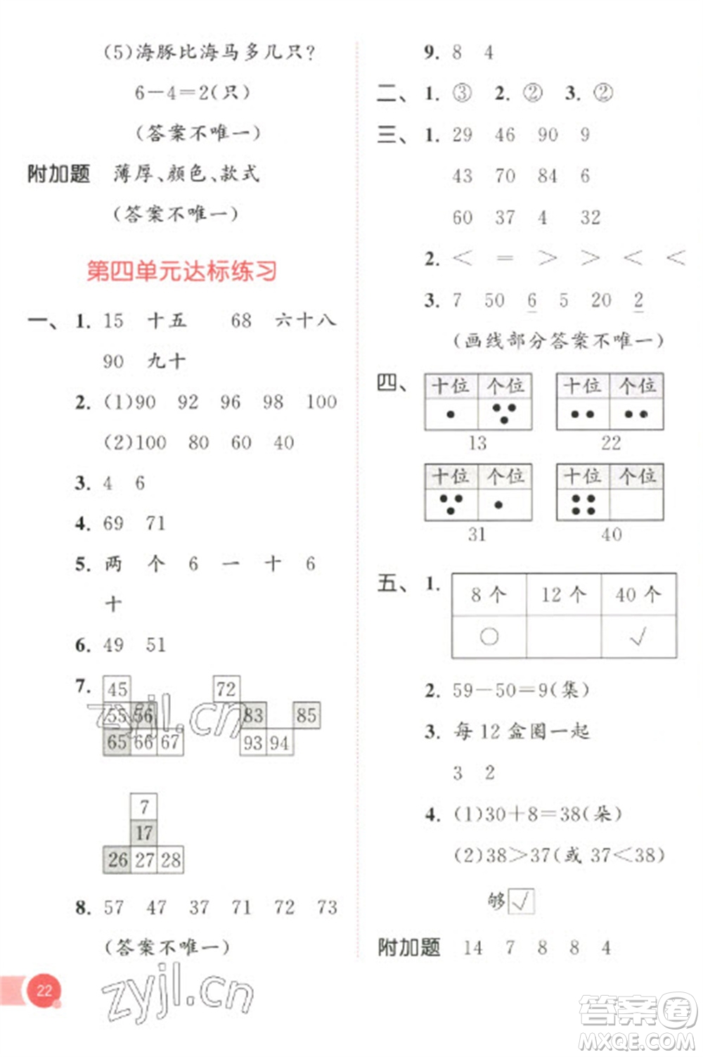 教育科學(xué)出版社2023春季53天天練一年級(jí)數(shù)學(xué)下冊(cè)人教版參考答案