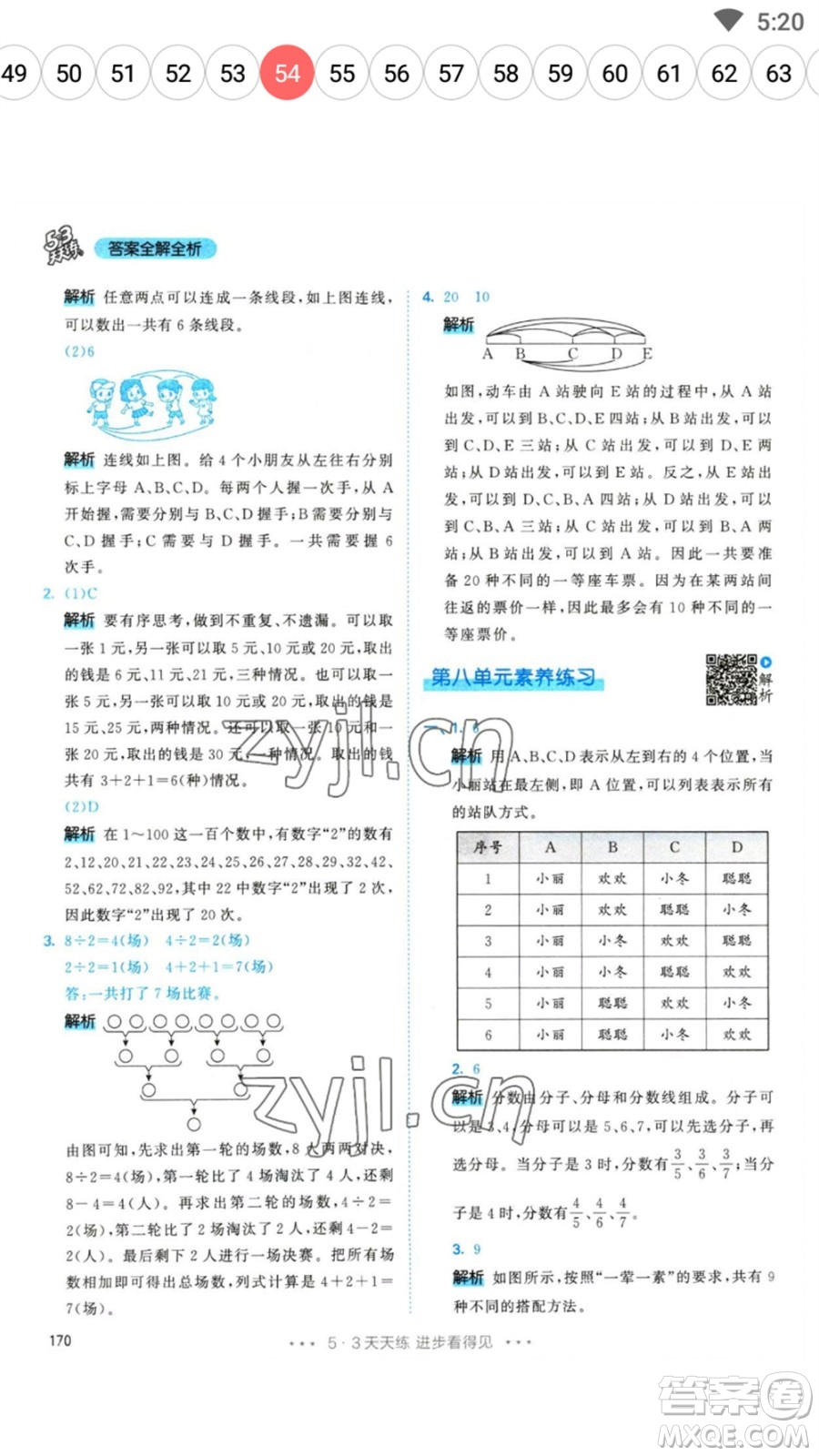 教育科學出版社2023春季53天天練三年級數(shù)學下冊人教版參考答案