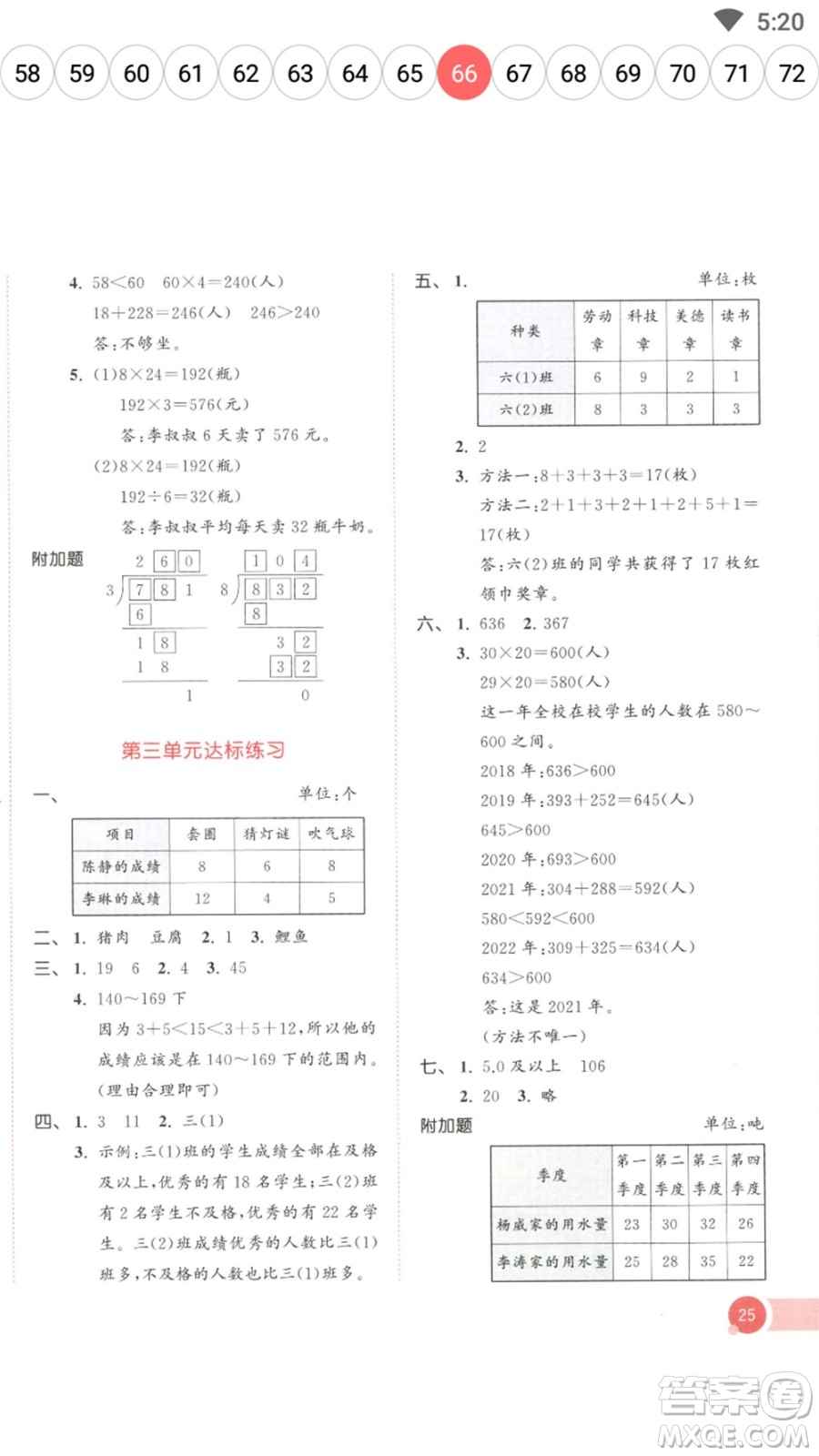 教育科學出版社2023春季53天天練三年級數(shù)學下冊人教版參考答案