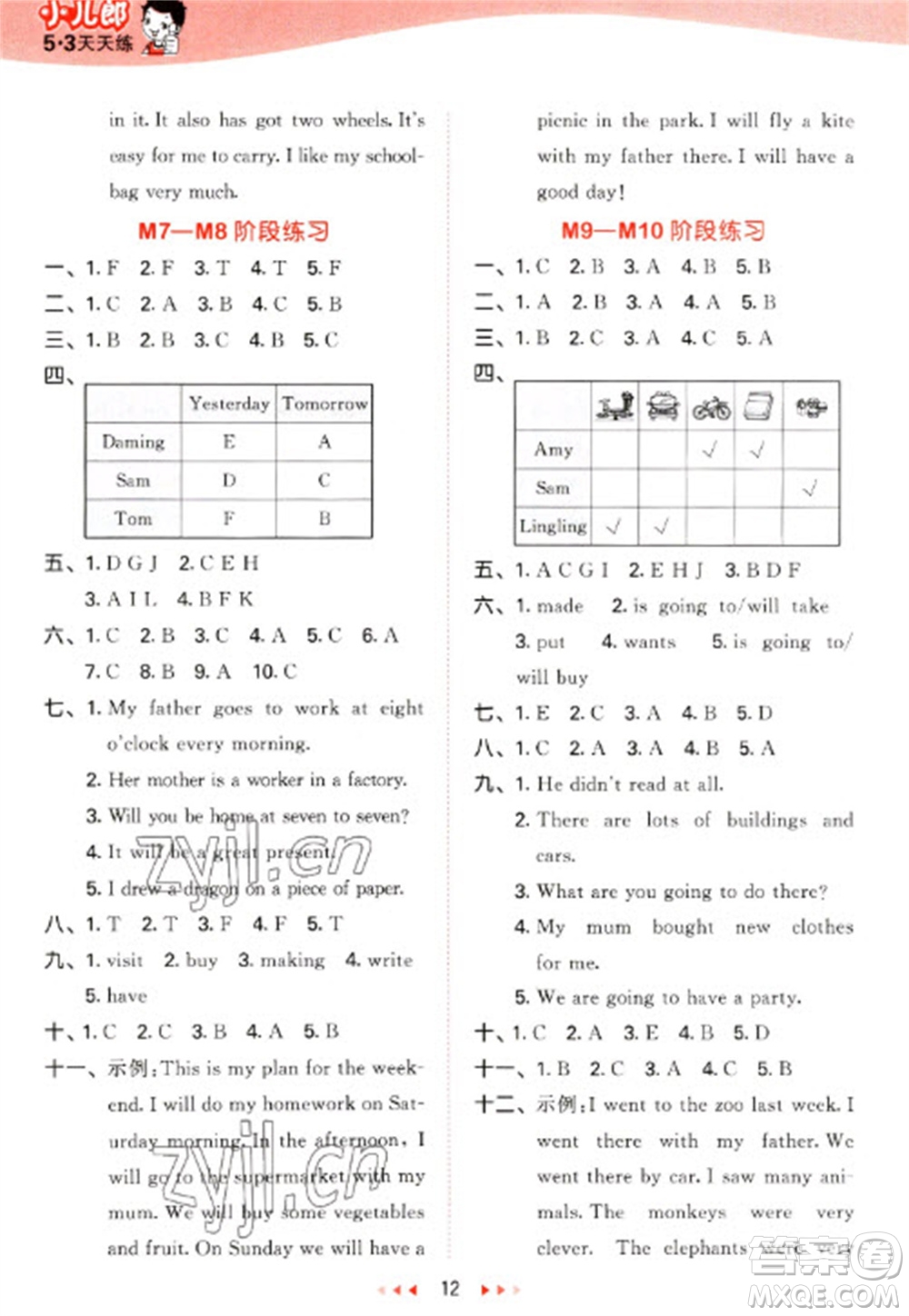 地質(zhì)出版社2023春季53天天練五年級(jí)英語(yǔ)下冊(cè)外研版參考答案