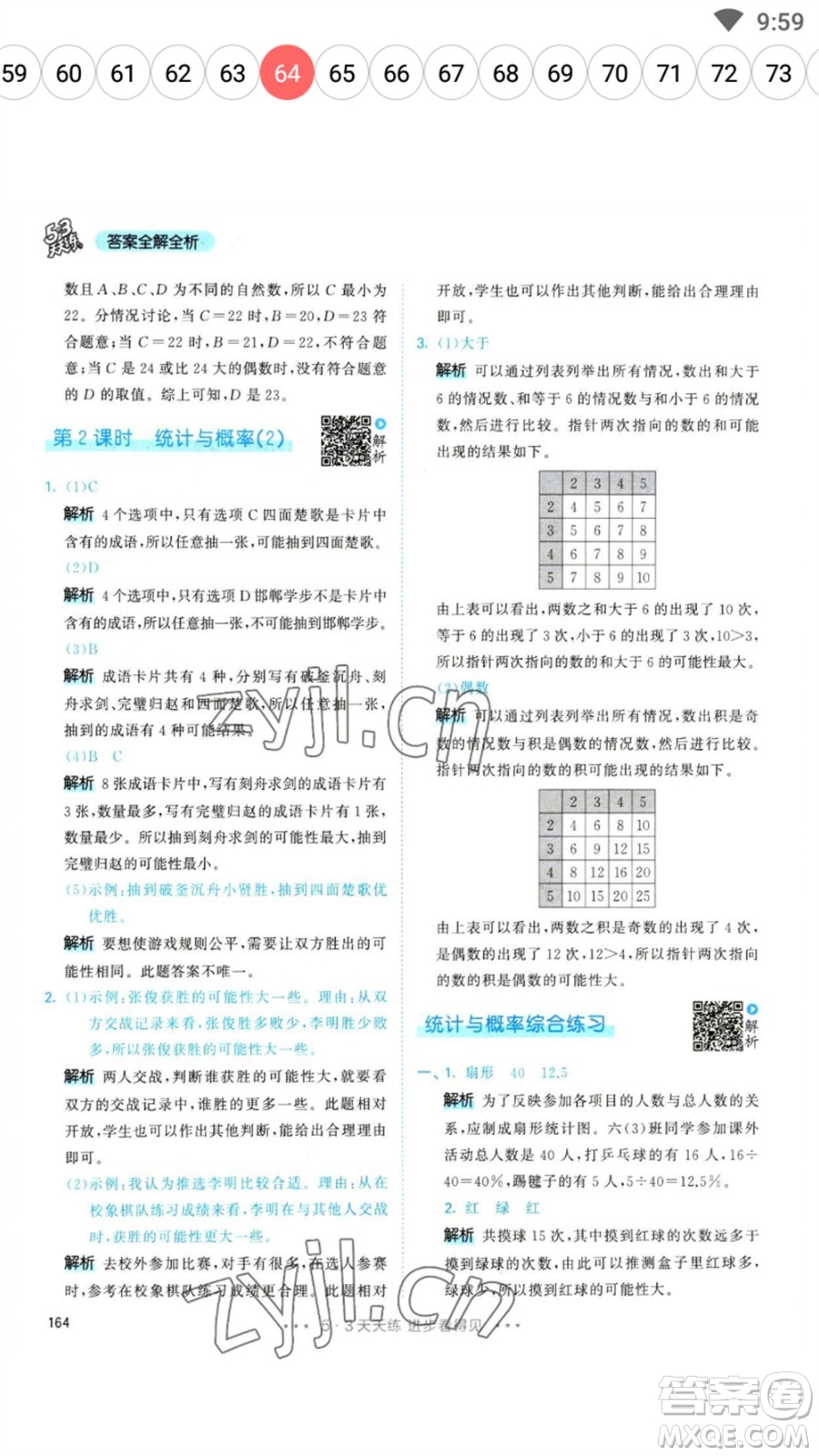 教育科學(xué)出版社2023春季53天天練六年級數(shù)學(xué)下冊人教版參考答案