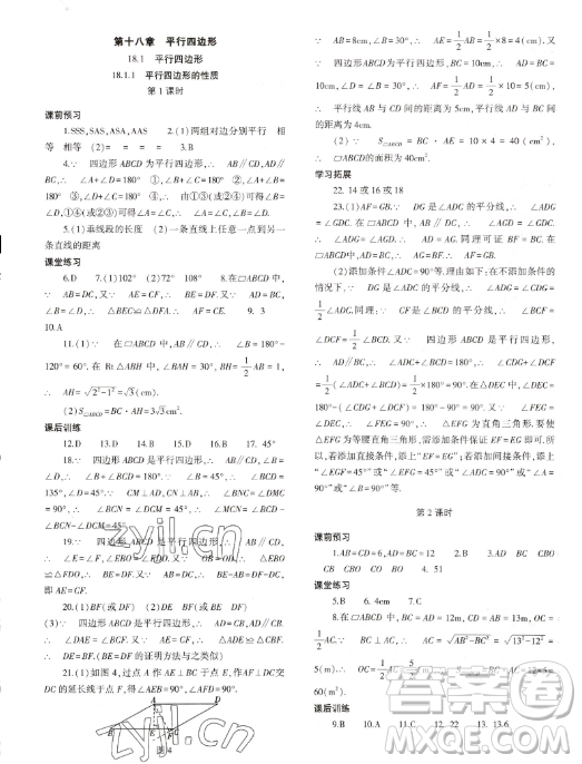 大象出版社2023初中同步練習(xí)冊(cè)八年級(jí)下冊(cè)數(shù)學(xué)人教版答案