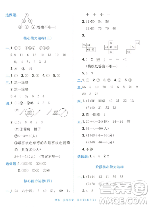 龍門(mén)書(shū)局2023黃岡小狀元作業(yè)本一年級(jí)數(shù)學(xué)下冊(cè)人教版答案