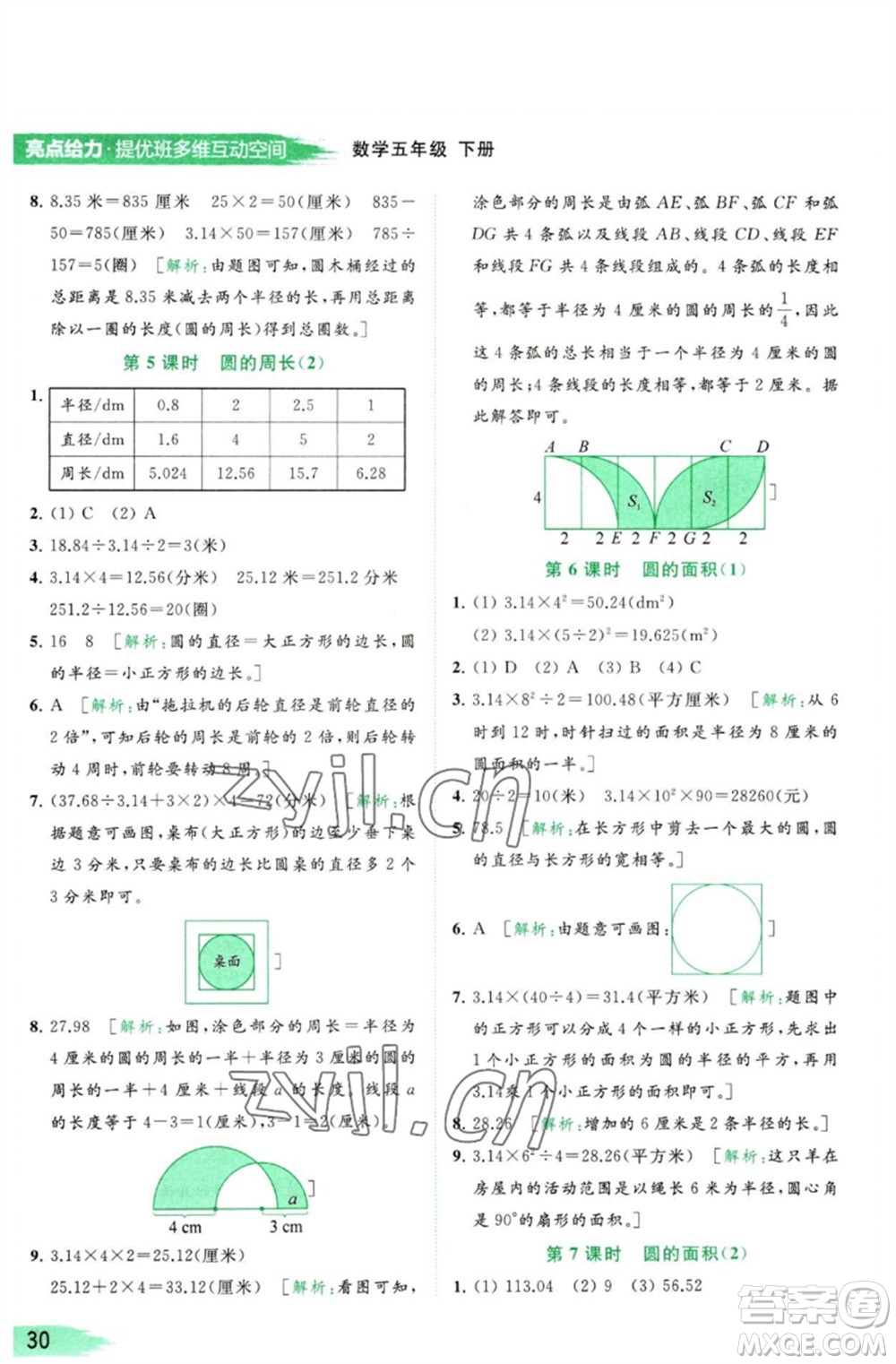 北京教育出版社2023亮點(diǎn)給力提優(yōu)班多維互動空間五年級數(shù)學(xué)下冊蘇教版參考答案