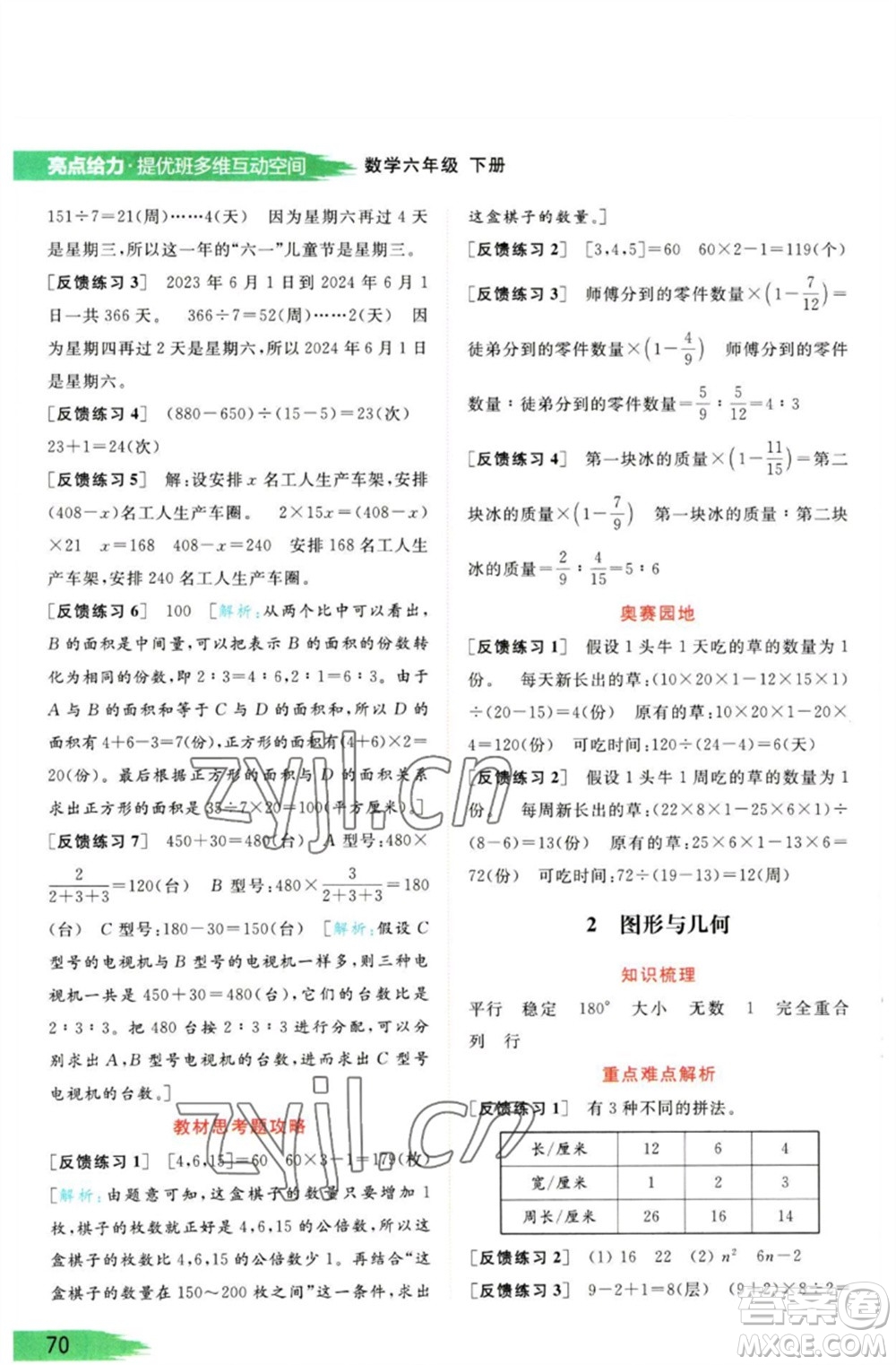 北京教育出版社2023亮點(diǎn)給力提優(yōu)班多維互動(dòng)空間六年級(jí)數(shù)學(xué)下冊(cè)蘇教版參考答案