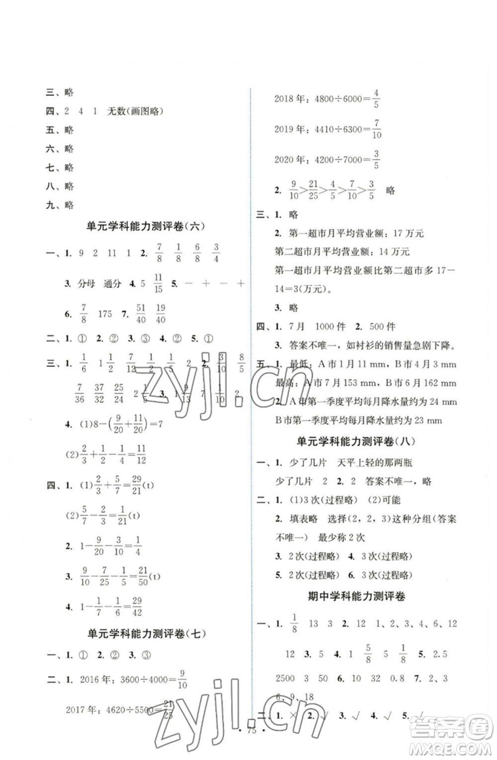 人民教育出版社2023能力培養(yǎng)與測試五年級(jí)數(shù)學(xué)下冊人教版湖南專版參考答案