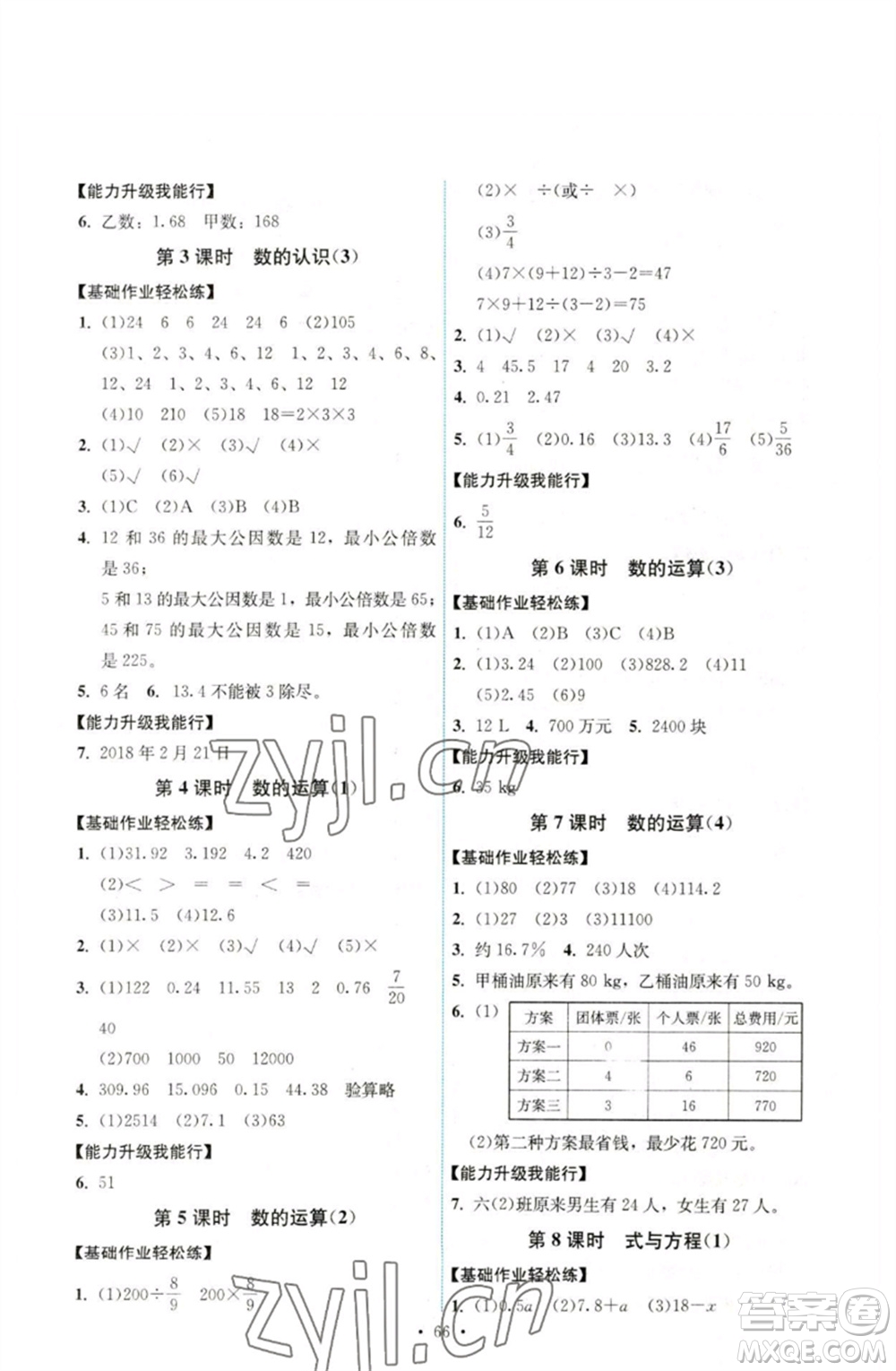 人民教育出版社2023能力培養(yǎng)與測試六年級數(shù)學下冊人教版湖南專版參考答案