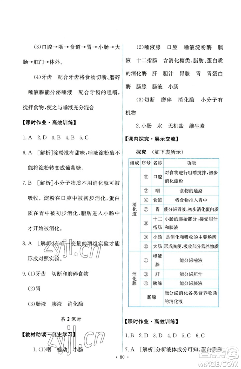 人民教育出版社2023能力培養(yǎng)與測(cè)試七年級(jí)生物下冊(cè)人教版參考答案