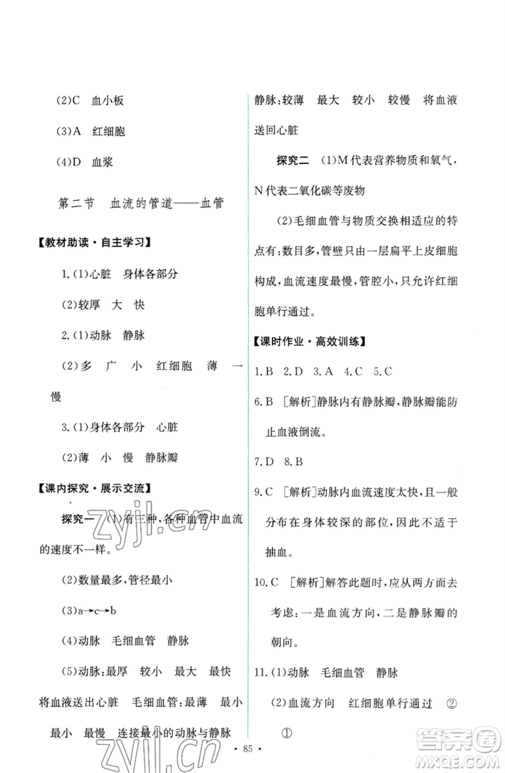 人民教育出版社2023能力培養(yǎng)與測(cè)試七年級(jí)生物下冊(cè)人教版參考答案