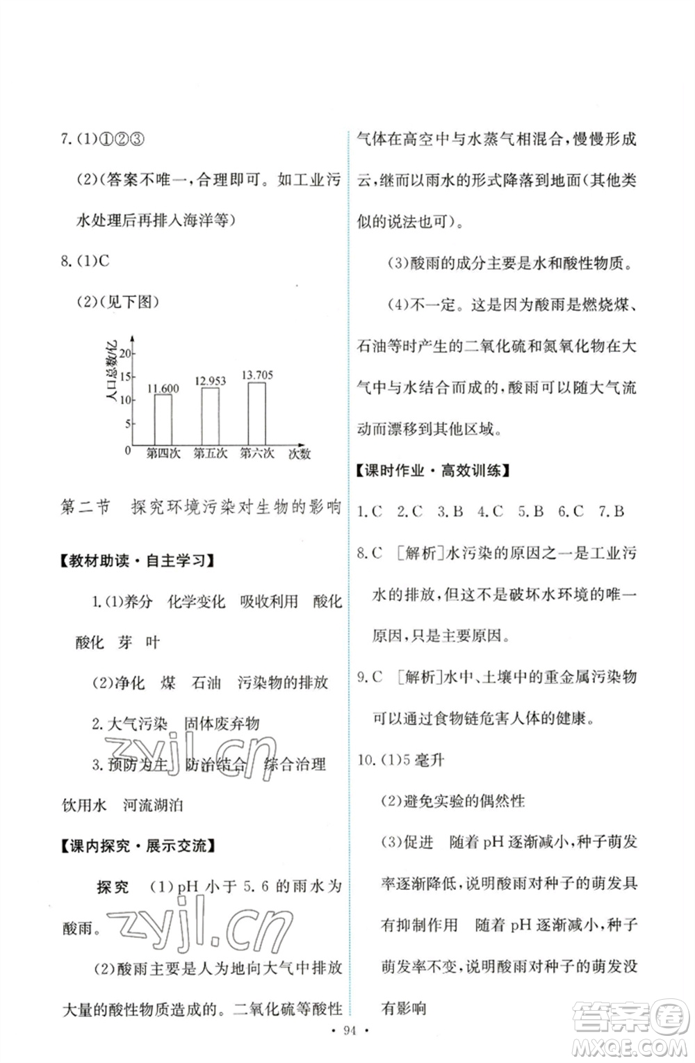 人民教育出版社2023能力培養(yǎng)與測(cè)試七年級(jí)生物下冊(cè)人教版參考答案