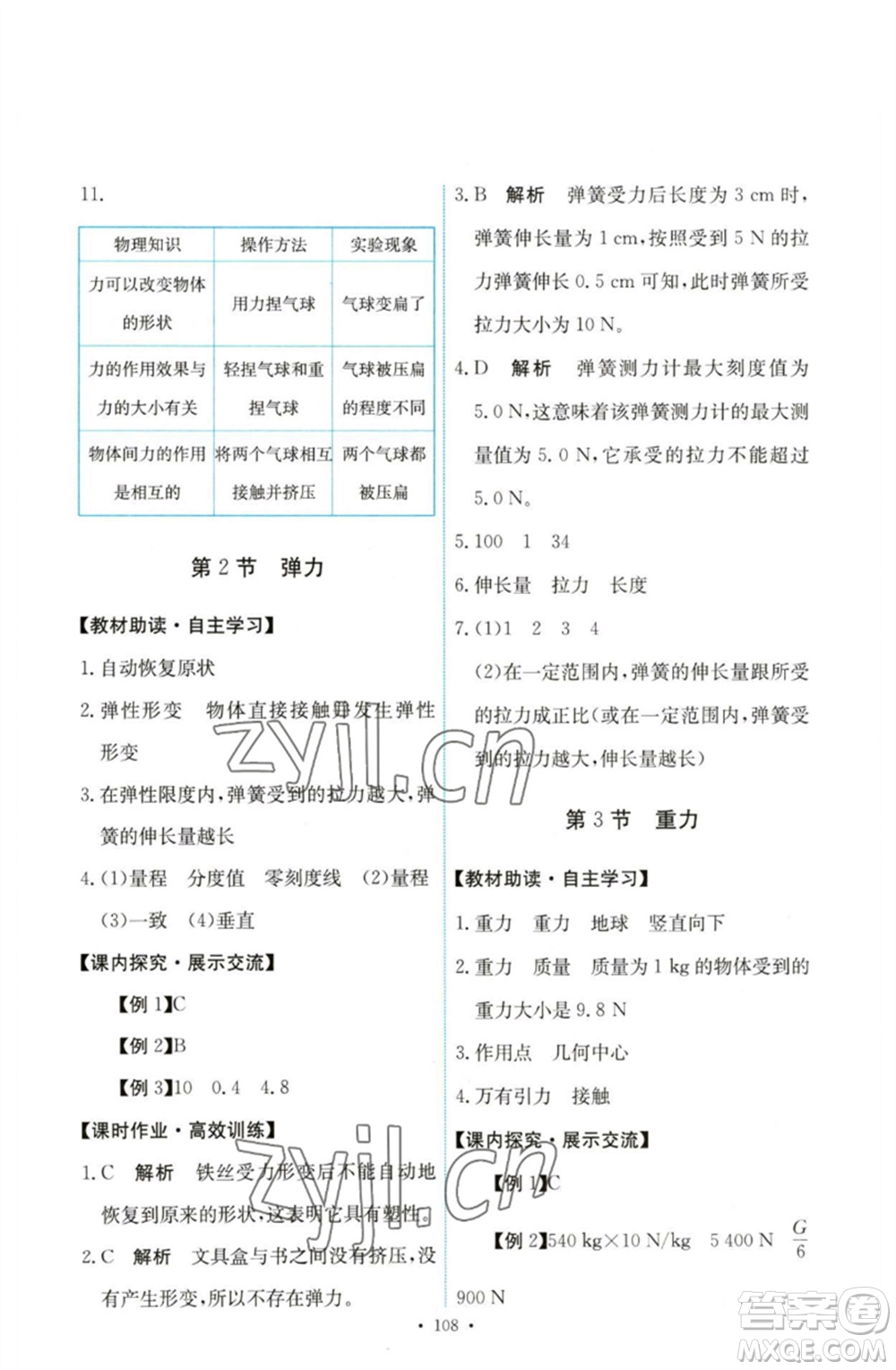 人民教育出版社2023能力培養(yǎng)與測試八年級物理下冊人教版參考答案