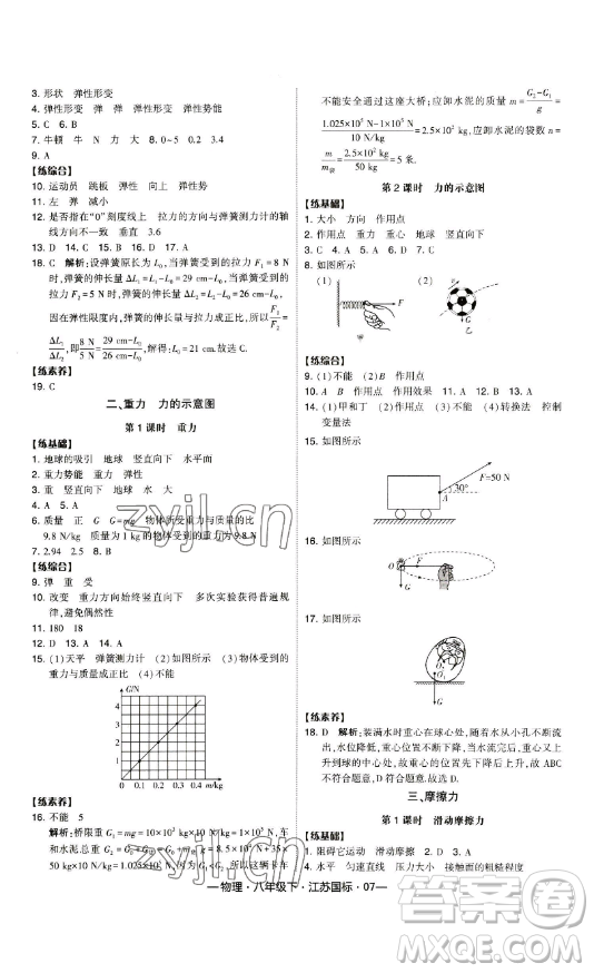 寧夏人民教育出版社2023經(jīng)綸學(xué)典課時(shí)作業(yè)八年級(jí)下冊(cè)物理江蘇國(guó)標(biāo)版答案