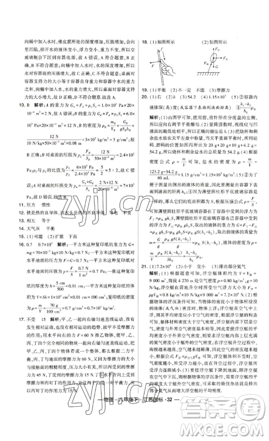 寧夏人民教育出版社2023經(jīng)綸學(xué)典課時(shí)作業(yè)八年級(jí)下冊(cè)物理江蘇國(guó)標(biāo)版答案