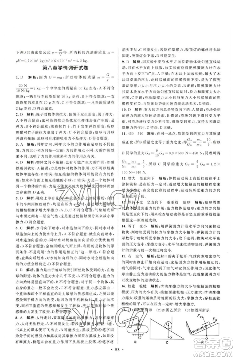 江蘇人民出版社2023課時(shí)提優(yōu)計(jì)劃作業(yè)本八年級(jí)物理下冊(cè)蘇科版參考答案