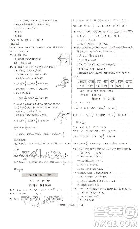 河海大學(xué)出版社2023經(jīng)綸學(xué)典課時作業(yè)七年級下冊數(shù)學(xué)人教版答案