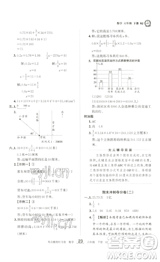 江西人民出版社2023王朝霞考點(diǎn)梳理時(shí)習(xí)卷六年級(jí)下冊(cè)數(shù)學(xué)人教版答案